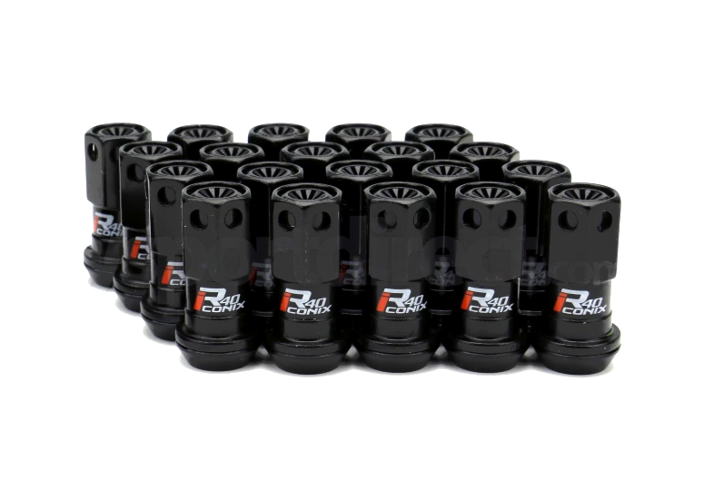 Project Kics R40 Iconix Lug Nuts - 12x1.25 Black w/ Black Caps (20 Lugs - No Locks)