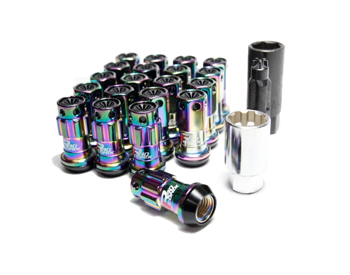 Project Kics R40 Iconix Lug Nuts - 12x1.25 Neochrome w/ Black Caps (16 Lugs + 4 Locks)