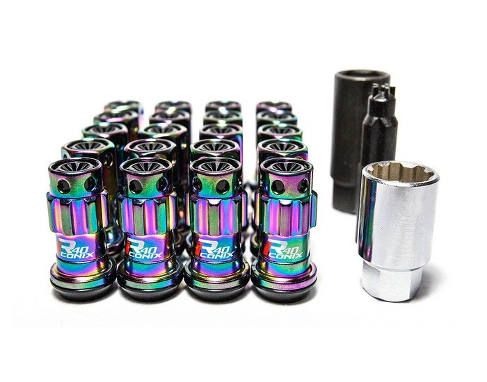 Project Kics R40 Iconix Lug Nuts - 14x1.5 Neochrome w/ Black Caps (16 Lugs + 4 Locks)