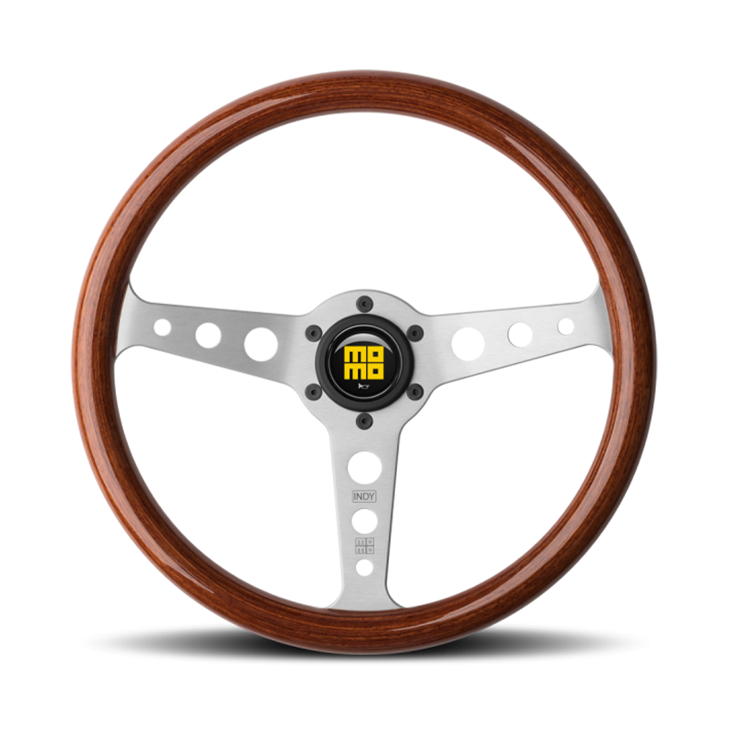 Momo Indy Steering Wheel - 350mm (Mahogany Wood / Silver Spokes)