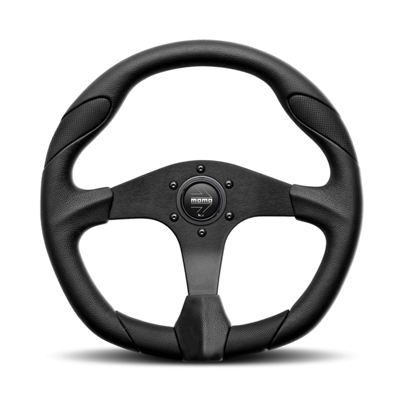 Momo Quark Steering Wheel - 350mm (Black Polyurethane / Black Grips)