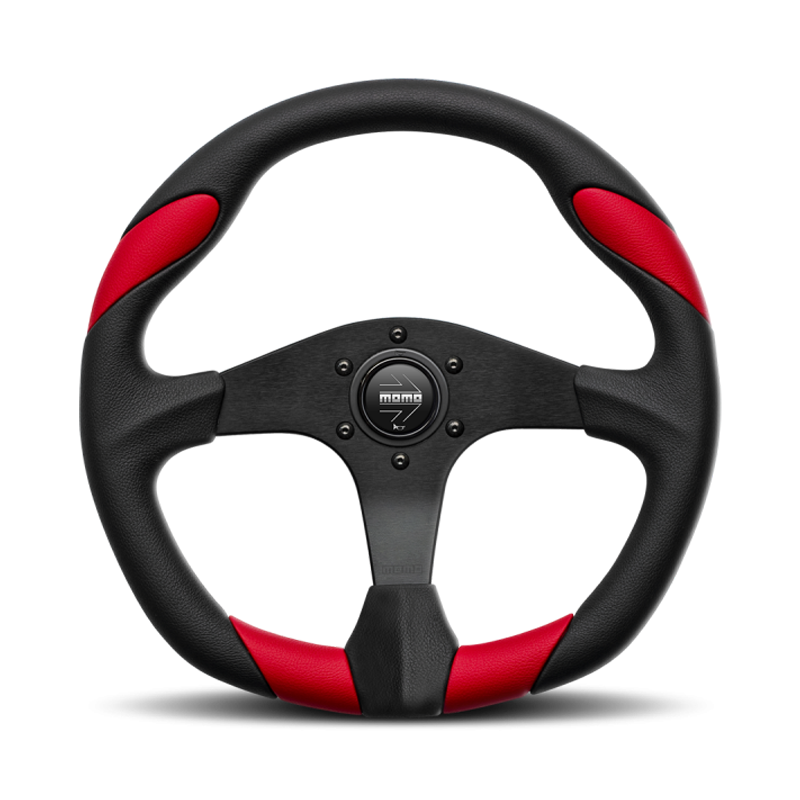 Momo Quark Steering Wheel - 350mm (Black Polyurethane / Red Grips)