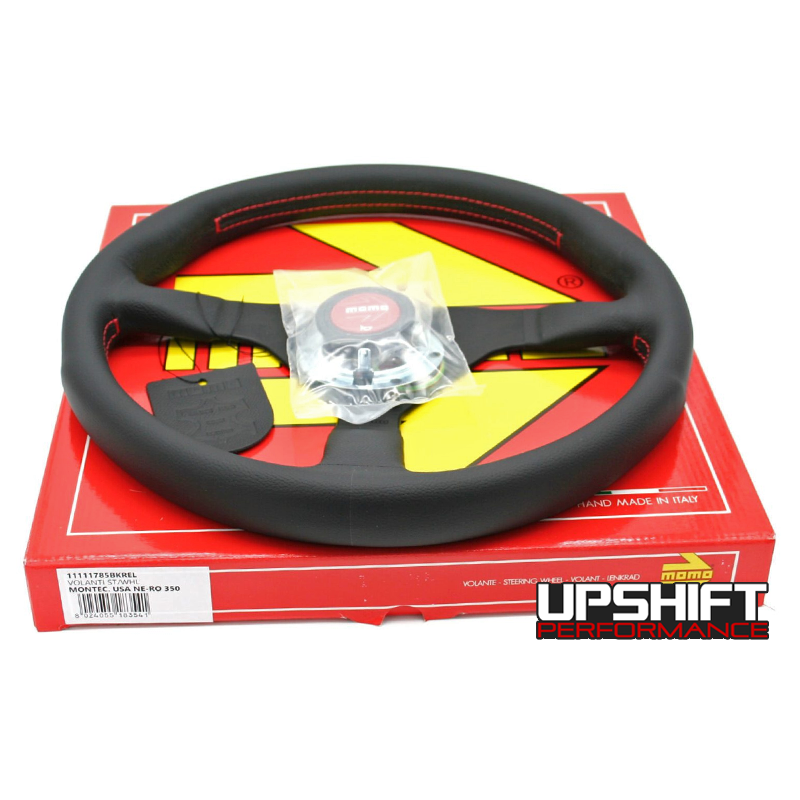 Momo Montecarlo Steering Wheel - 350mm (Black Leather / Red Stitching)