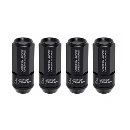 Project Kics 53mm Closed-End Leggdura Racing Shell Type Lug Nuts - 12x1.25 Black (16 Lugs + 4 Locks)