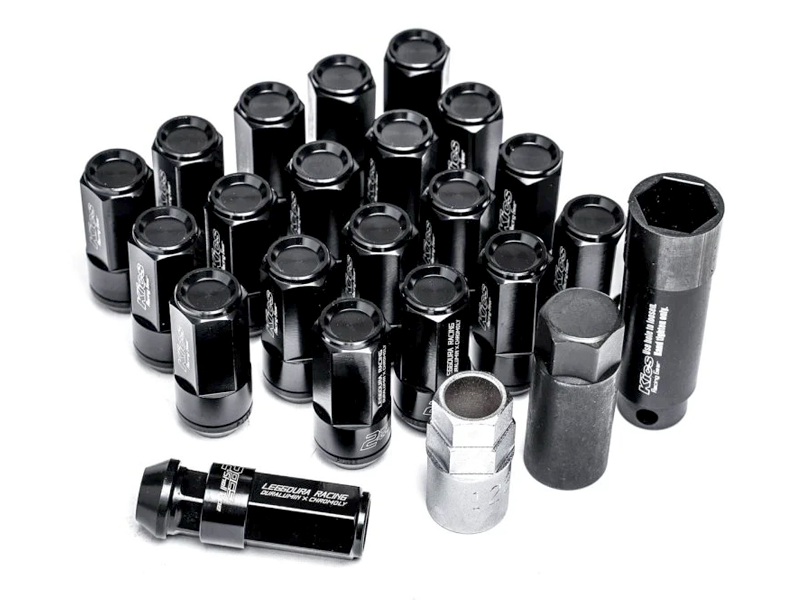 Project Kics 53mm Closed-End Leggdura Racing Shell Type Lug Nuts - 12x1.25 Black (16 Lugs + 4 Locks)