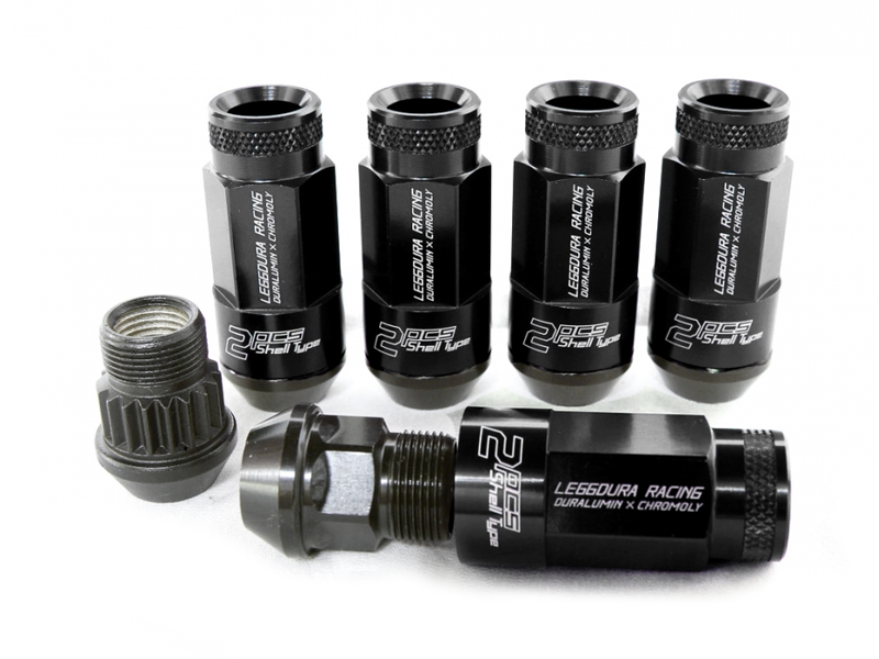 Project Kics 53mm Open-End Leggdura Racing Shell Type Lug Nuts - 12x1.5 Black (16 Lugs + 4 Locks)