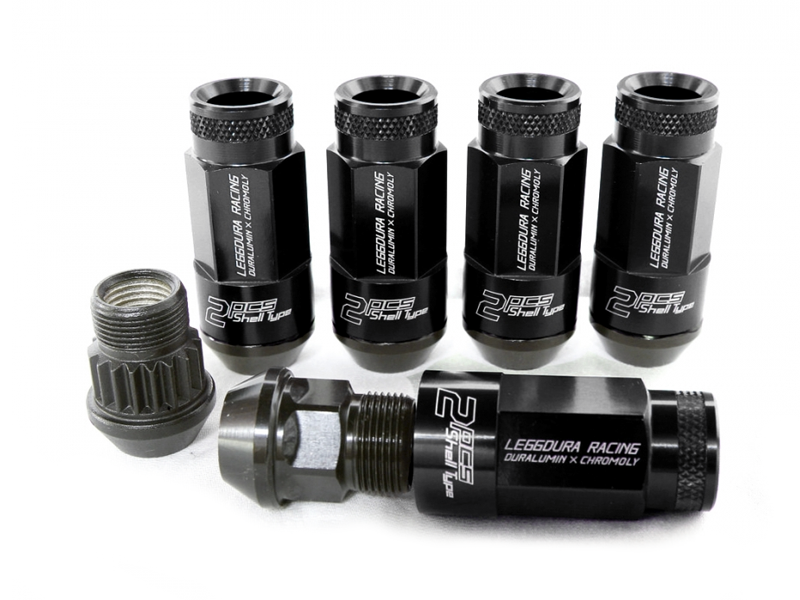 Project Kics 53mm Open-End Leggdura Racing Shell Type Lug Nuts - 12x1.25 Black (16 Lugs + 4 Locks)