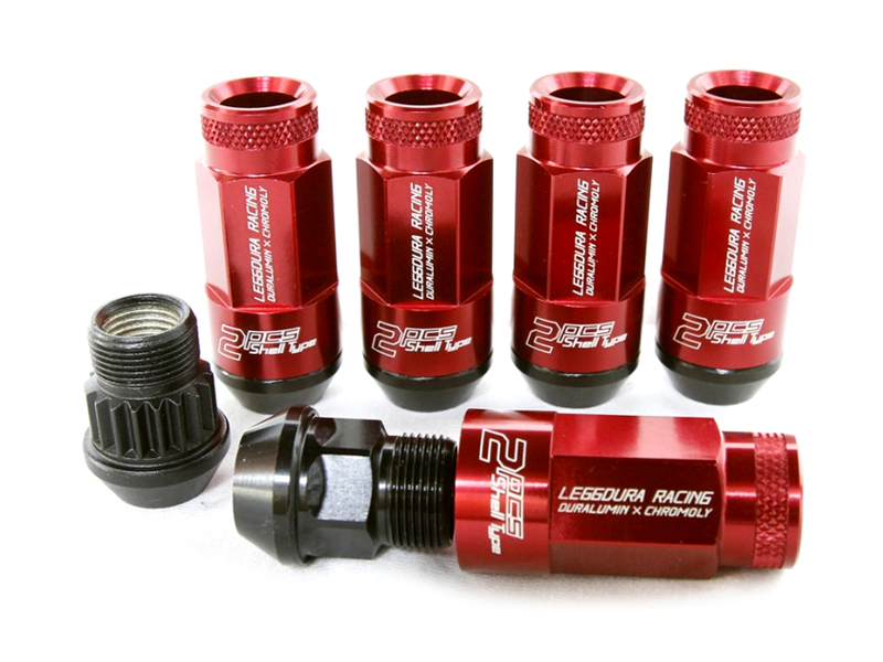 Project Kics 53mm Open-End Leggdura Racing Shell Type Lug Nuts -12x1.25 Red (16 Lugs + 4 Locks)